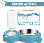 Dog Bowls, Cat Food and Water Bowl Set with Water Dispenser and Stainless Steel Bowl for Cats and Small Dogs - Blue