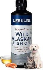 Life Line Pet Nutrition Wild Alaskan Fish Oil Omega-3 Supplement for Skin & Coat – Supports Brain, Eye & Heart Health in Dogs & Cats, 16.5oz