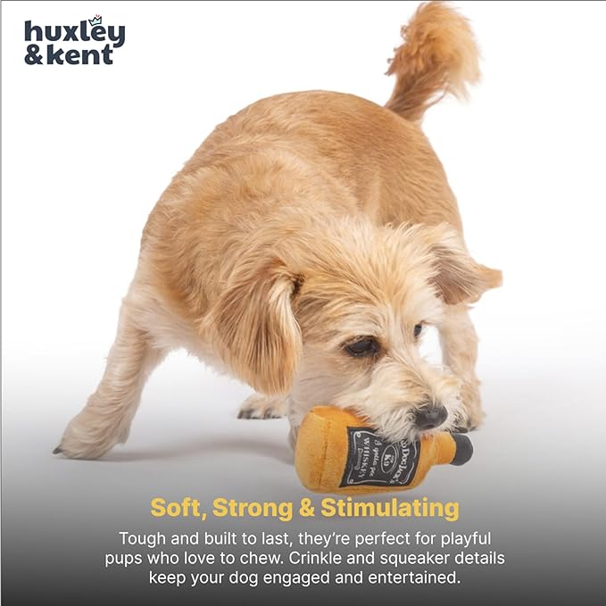 Huxley & Kent Funny Dog Toy w/Squeaker – Power Plush Squeaky Dog Toys for Small Dogs – Durable Small Stuffed Animal for Indoor Play & Fetch - Tiny Tuff Bad Dog Jack's Whiskey