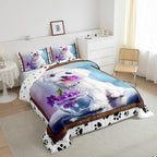Erosebridal Kawaii Animal Comforter Full for Girls Boys Cute Puppy Comforter Set, Dog Paw Bedding Comforter Sets Chic Flowers Duvet Insert, Cute Pet Quilted Comforter with 2 Pillow Cases, Lightweight