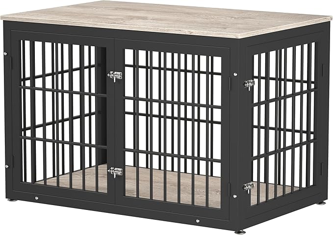 48 Inch Heavy Duty Dog Crate Furniture for Large and Medium Dogs, Decorative Pet House End Table, Wooden Cage Kennel Furniture Indoor, Grey
