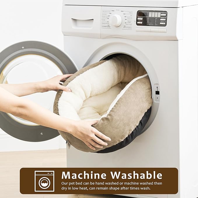 Love's cabin Round Donut Cat and Dog Cushion Bed, 20in Pet Bed for Cats or Small Dogs, Anti-Slip & Water-Resistant Bottom, Super Soft Durable Fabric Pet beds, Washable Luxury Cat & Dog Bed Camel