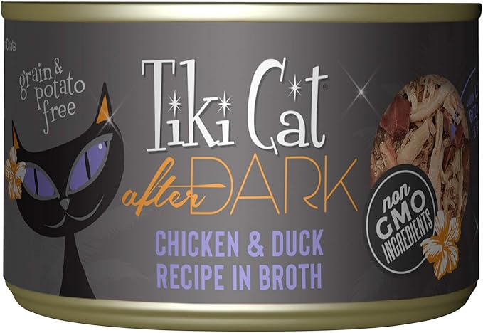 Tiki Cat After Dark, Chicken & Duck, High-Protein and 100% Non-GMO Ingredients, Wet Cat Food for Adult Cats, 5.5 oz. Cans (Pack of 8)
