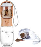 Portable Dog Water Bottle with Food Container,15oz Leak-Proof Pet Water Dispenser for Dogs, Cats, Puppies,Built-in Activated Carbon Filter for Travel,Hiking, Walking,and Outdoor Activities