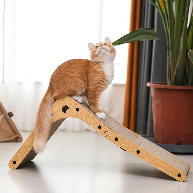 Cat Scratcher Cat Claw Board L-Shaped Vertical Simple and Durable Cat Claw Board Not Easy to Drop Scraps Belt Bell Ball Cat Scratching Board (Grainy)