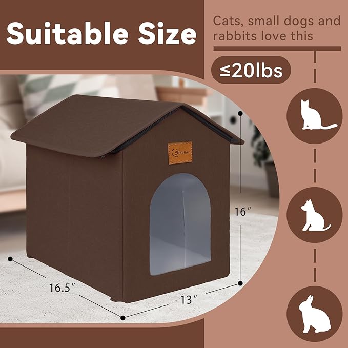 Outdoor Cat House for Shelter Feral Cat, Outside Waterproof Cat House for Outdoor/Indoor Cats, Insulated Cat Bed for All Seasons with Cozy Cushion (Brown, Zip Style)
