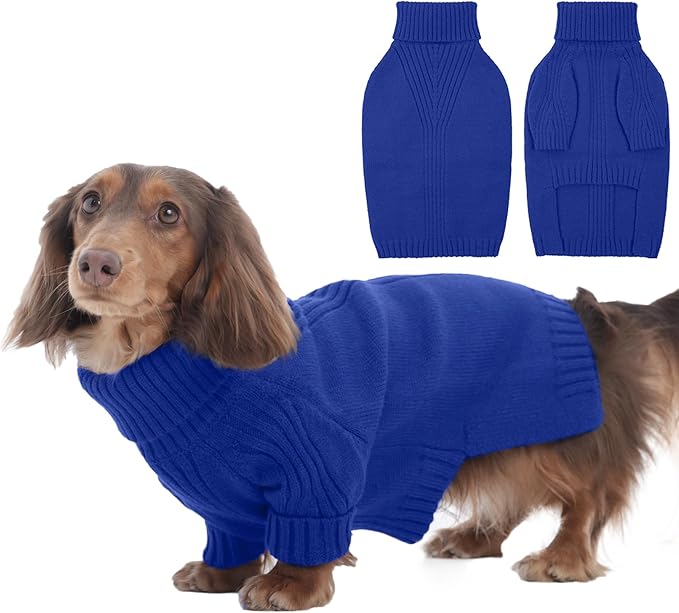 IECOii Dachshund Sweater,Turtleneck Dog Sweater for Small Medium Dogs Girl,Stretchy & Breathable,Warm Knitted Pullover Coat,High Neck Knitwear for Cold Weather Indoor & Outdoor Wear (Royal Blue, M)