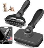 3PCS Self Cleaning Slicker Brush & Pet Grooming Rake & Flea Comb for Dogs,Cats and Horses | Double-Sided Dematting Comb & Skin Friendly Deshedding Grooming Tool | Premium Pet Supplies（Gray Black)