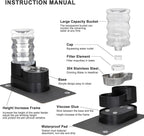 RIZZARI Automatic Cat Water Dispenser: Black 7L Elevated Fountain - Stainless Steel Gravity Feeder - Splash Guard Mat