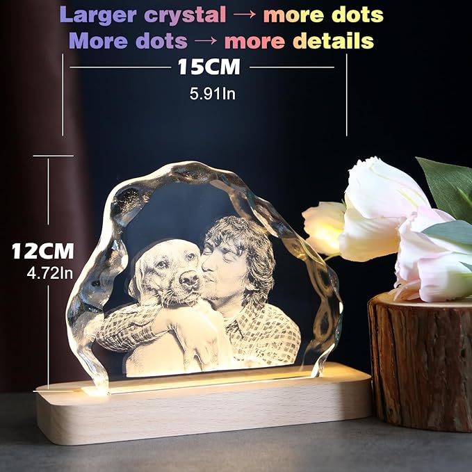 Personalized Dog Memorial Gifts, Custom Pet 3D Crystal Photo，Pet Memorial,3D Engraved Crystal Keepsake Gift, Dogs Or Cats Personalized Photo Frame