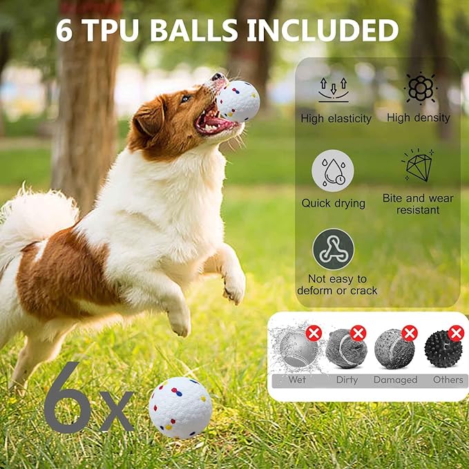 Automatic Ball Launcher for Dogs,Dog Ball Thrower Launcher with 3 Launching Distance 20-45FT,6 2.3 Inch ETPU Tennis Balls,Interactive Dog Toys Indoor Outdoor Ball Thrower Machine for Small/Medium Dogs