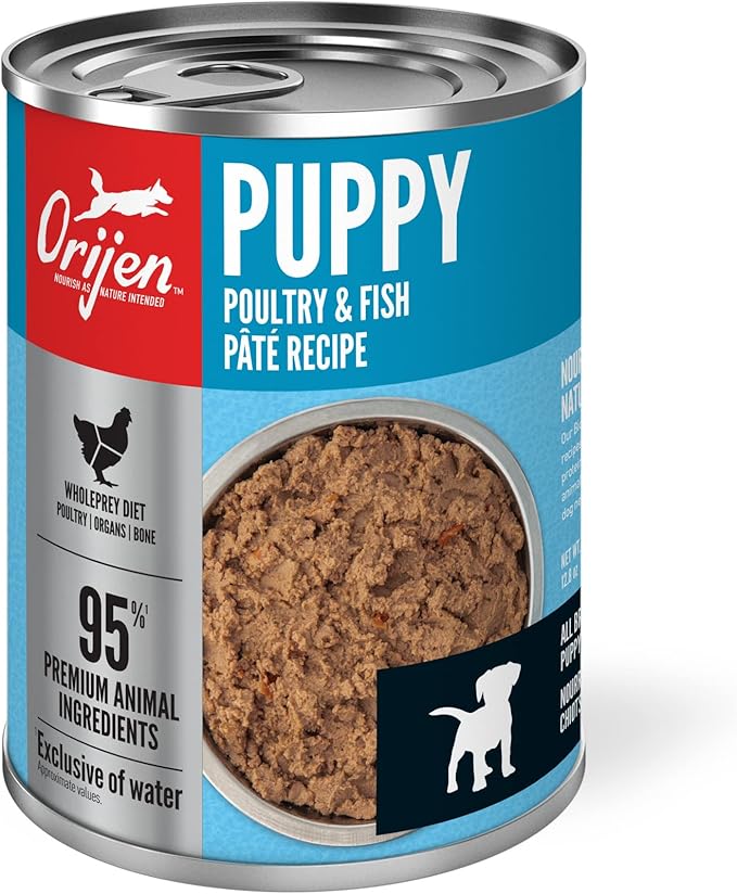 ORIJEN Puppy Recipe, Poultry & Fish Pâté, Grain-Free, Premium Wet Dog Food