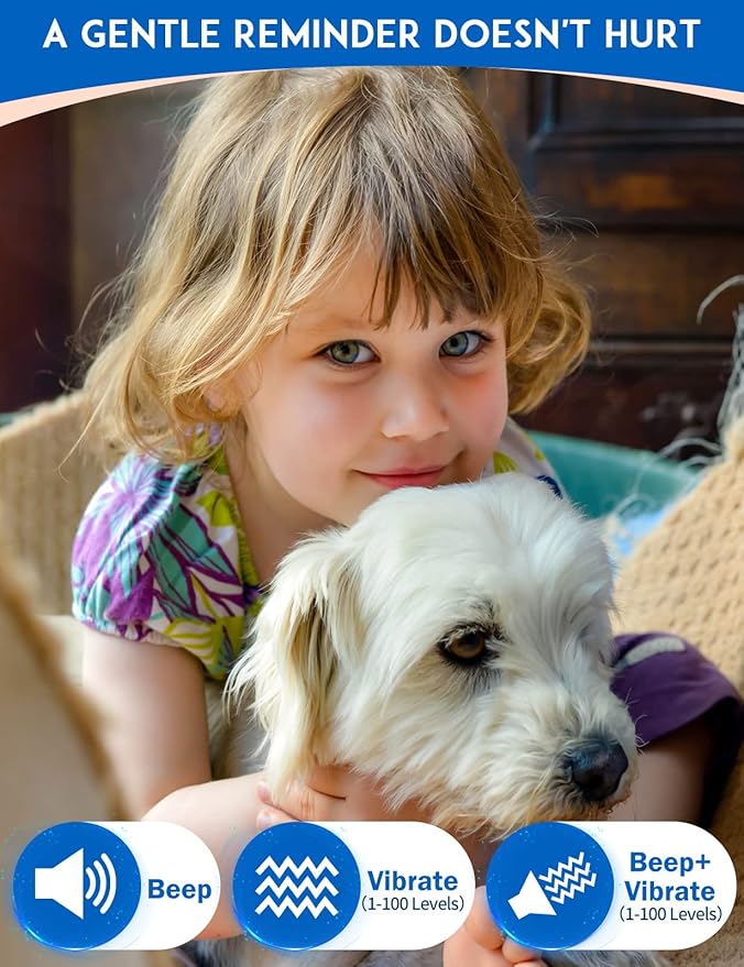 PaiPaitek Vibrating Dog Collar No Shock, 3300ft Range Dog Beep Collar with Remote, IPX7 Waterproof Rechargeable No Shock Training Collar for 5-120 lbs All Breeds - No Prongs