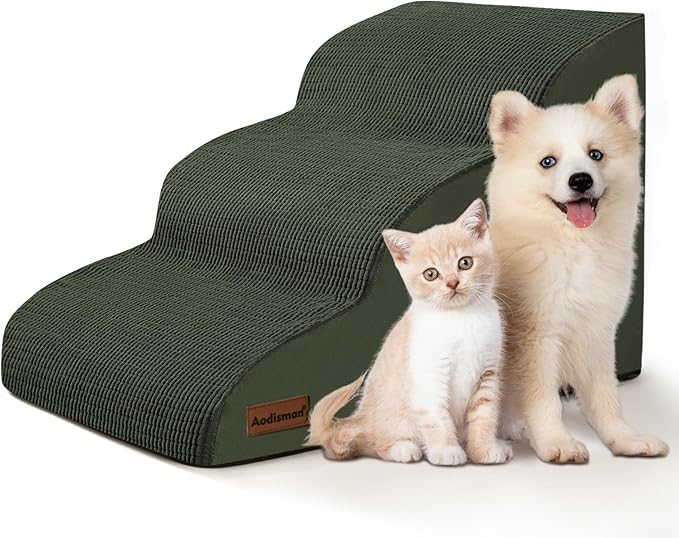 3-Step Dog Ramp and Stairs for Sofa and Chair - Non-Slip Sturdy Pet Steps for Small Dogs and Cats,15.7" H,Green