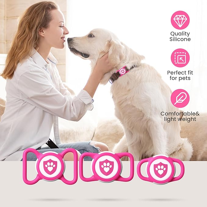 2 Pack Waterproof AirTag Dog Collar Holder for Apple Tracker Rose Red&Blue