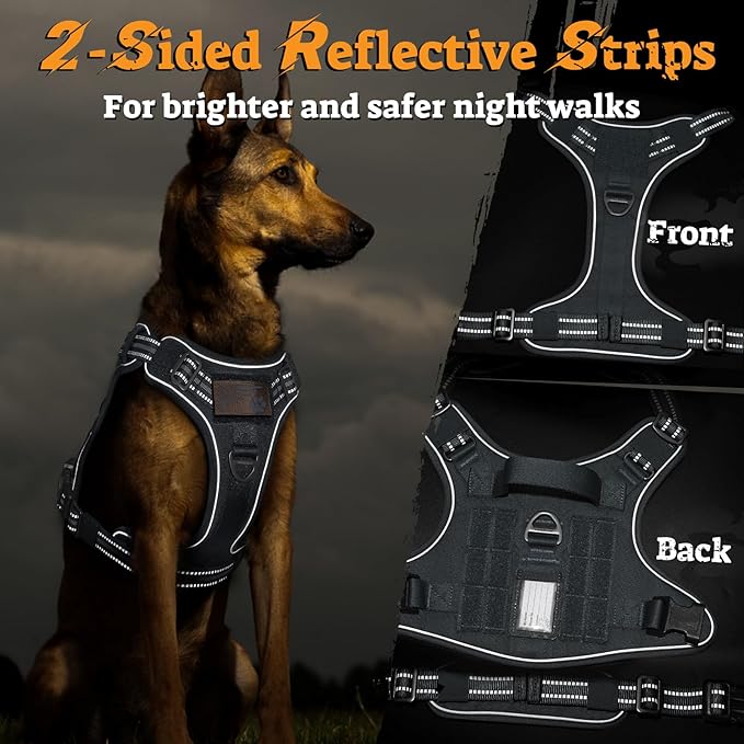 rabbitgoo Dog Harness Small Sized No Pull, Tactical Service Pet Vest with Molle and Control Handle, Adjustable and Reflective Military Harness for Easy Walking and Training, Grey, S