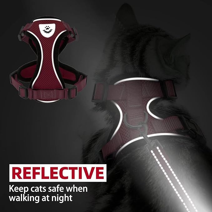 PUPTECK Cat Harness and Leash Set Escape Proof Reflective Cat Walking Harness Adjustable Soft Breathable Mesh Vest for Small Pets, Red, M