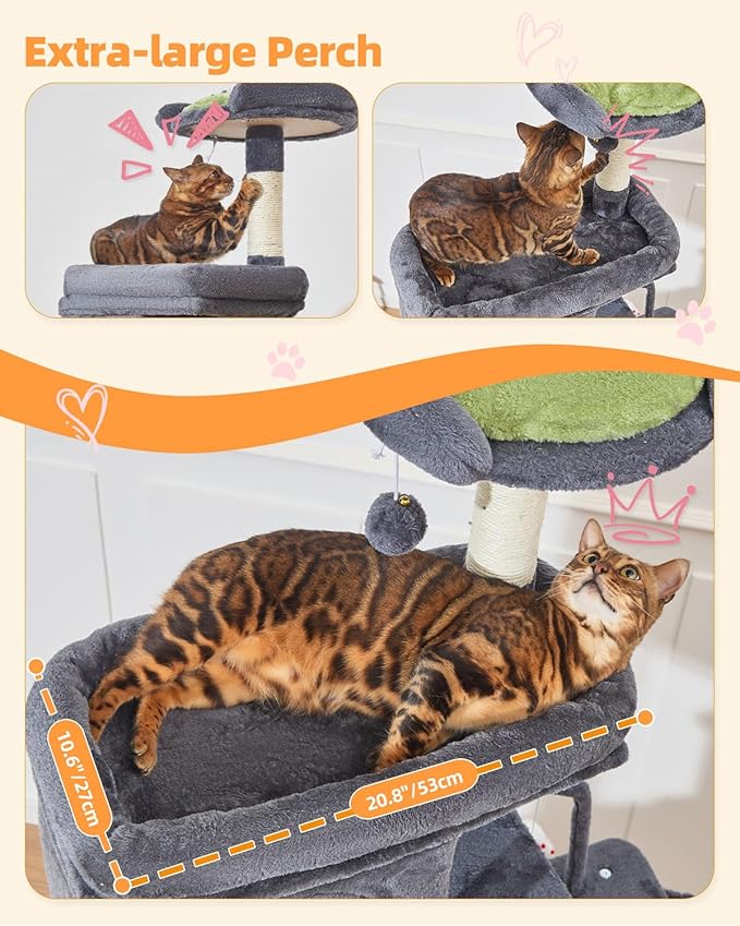 Taoqimiao 83In Heavy Duty Cat Tree, Suitable 20lb+ Large Cats, XXL-Cat Tower for Indoor Cats Large Adult, 2 Luxurious Cat Cando with 8 Scratching Posts,Oversized Metal Hammocks,Smoky Gray MS032G