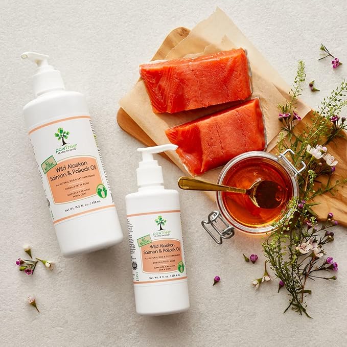 pawTree Salmon Oil-Dog and Cat Fish Oil Supplement-Ideal for excessive shedding control, seasonal allergies, itch relief, dry, irritated skin. With over 15 heart-healthy Omega-3 & Omega-6 Fatty Acids.