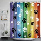Dog Paws Shower Curtain Rustic Old Barn Wood Board Black White Cute Dogs Cat Pet Paw Abstract Animal Footprint Pattern Print Modern Bath Decor Curtains with Hooks 90Wx70H Inch