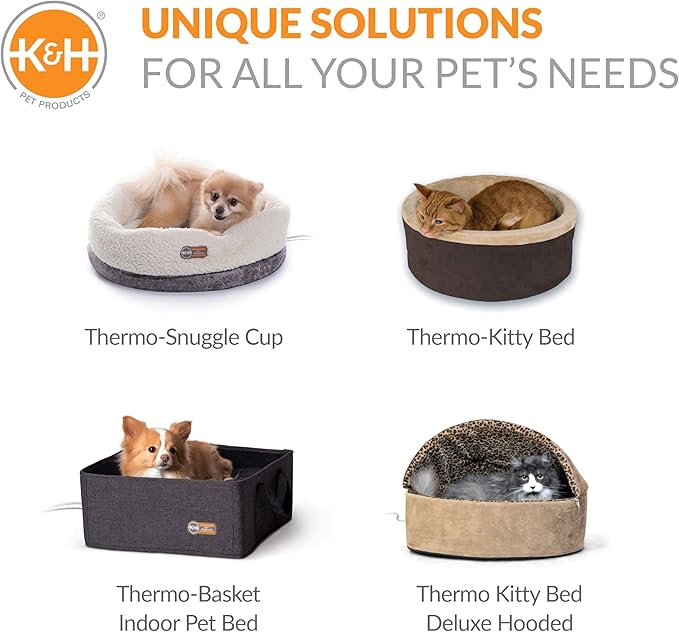 K&H Pet Products Thermo-Pet Cave Heated Cat Bed - Navy/Geo Flower 17 X 15 X 13 Inches