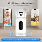4G LTE Cellular Security Indoor Camer Wireless, Monthly Fee, Pet Camera with Speaker for Dog/Cat, Baby Monitor, Power Battery,HD 360°Full View Two-Way Talk,Indoor No WiFi Camera Home Security