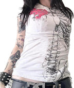 Gothic Tees for Women Y2K Grunge Graphic Short Sleeve Crew Neck T-Shirts 90s Vintage Aesthetic Emo Clothes