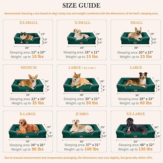 Comfort Expression Extra Large Dog Beds Jumbo Breed, Orthopedic Dog Bed Waterproof, PV Washable Pet Sofa Couch with Removable Cover & Non-Slip Bottom(Jumbo,Emerald)