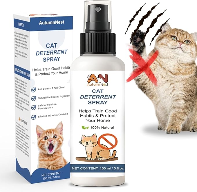 Cat Deterrent Spray – 5 fl.oz / 150ml Indoor & Outdoor Anti-Scratch Training Aid for Cats and Kittens – Non-Toxic Formula with Botanical Extracts – Furniture Protection Spray