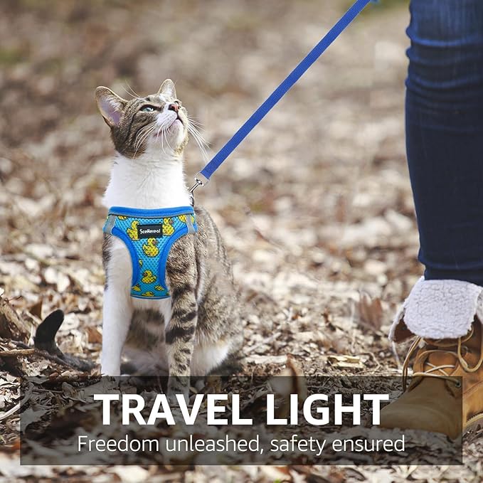 SCENEREAL Cat Harness & Leash Set Escape Proof - Adjustable Air Mesh Vest with Reflective Strips for Kittens, Puppies, Rabbits, Duck M