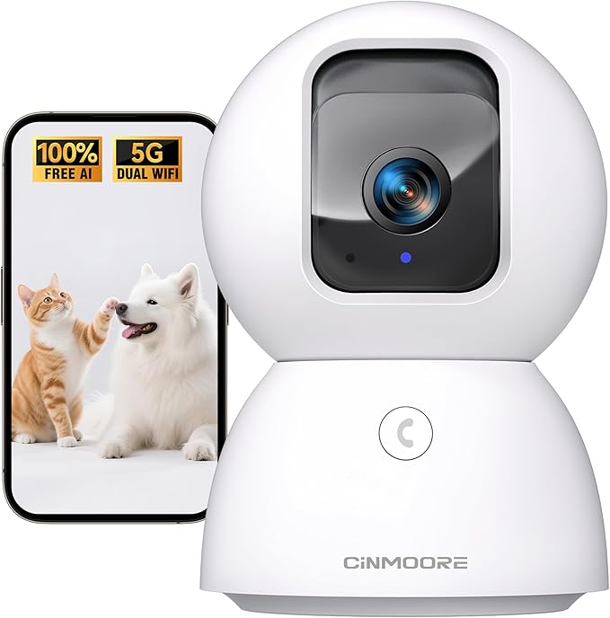 5G Security Camera Indoor, Lifetime Free AI Tracking Facial Recognition Time Lapse, 3K Pet/Dog Camera with Speaker/Phone App, PTZ WiFi Baby Monitor Cameras, 0-Glow Night Vision, 2-Way Audio