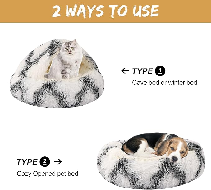 Dog Beds for Small Dogs, Cat Bed Cave, Washable Cute Cat Bed, Cozy Nook Pet Bed for Dogs or Cats, Anti-Slip Puppy Bed Fits up to 5 lbs Pets(Grey-White, 16" x 16")