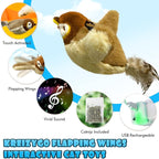 Cat Toys, Flapping Wings Sparrow, No Flying, Chirping Bird Interactive Catnip Toy for Kitten or Small Dogs, Touch Activated, Rechargeable