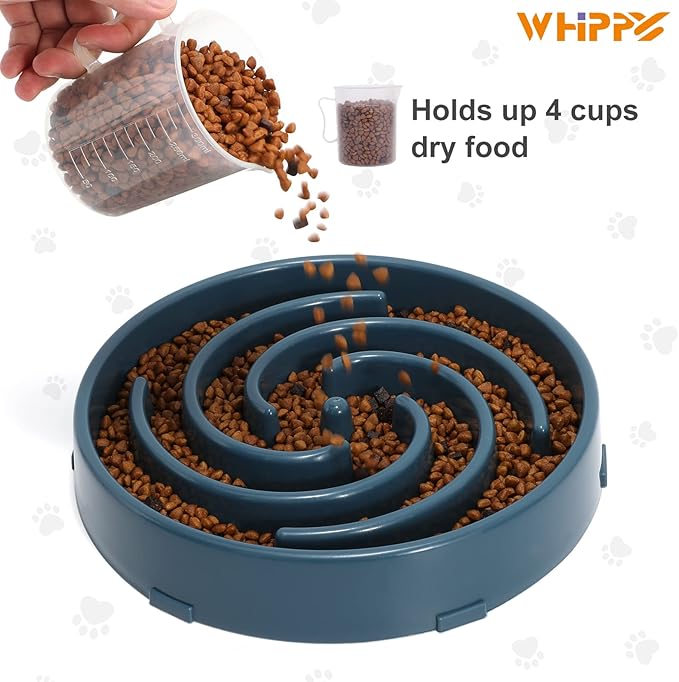 Blue Slow Feeder Maze Puzzle Bowl - Large Dog Non Slip Food Feeding Dishes for Medium Dogs, Interactive, Bloat Stop, Choking Prevention, Healthy