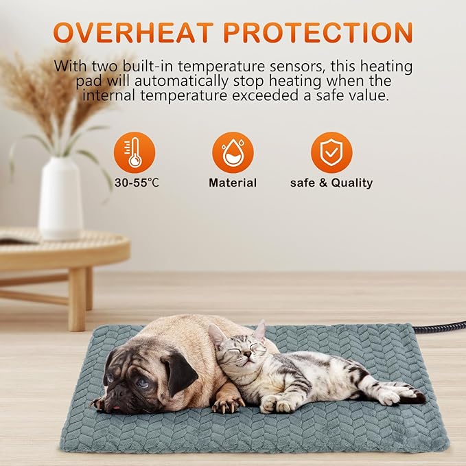 GASUR Pet Heating Pad, Waterproof Electric Dog Cat Heating Pad with Timer, Temperature Adjustable Heatded cat Bed for Winter,Auto Power-Off,Anti-bite Heating Pad for Dogs Cats -18''x16'', Small