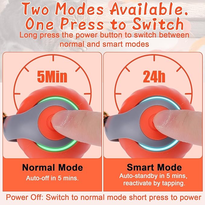 Interactive Cat Toy Ball - Motion-Activated, USB Rechargeable Cat Toys for Indoor Cats with Anti-Scratch Cover & 2 Changeable Tails - Enrichment Toy for Active Cats & Kittens