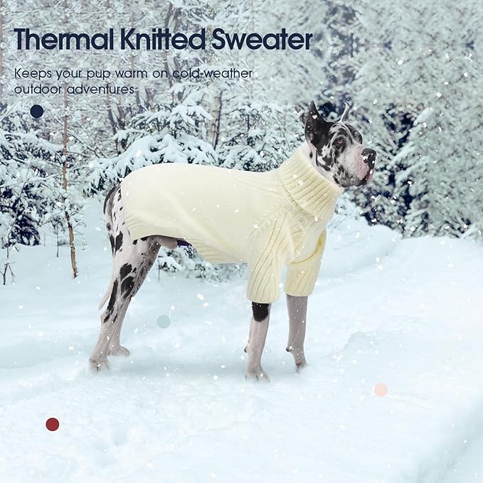 IECOii Great Dane Sweater,5XL Extra Large Sweater for Giant Breed Dogs in Winter,Turtleneck Cold Weather Knit Clothes,Machine Washable,Elastic Pullover for Saint Bernard,Mastiff (White,XXXXXL)