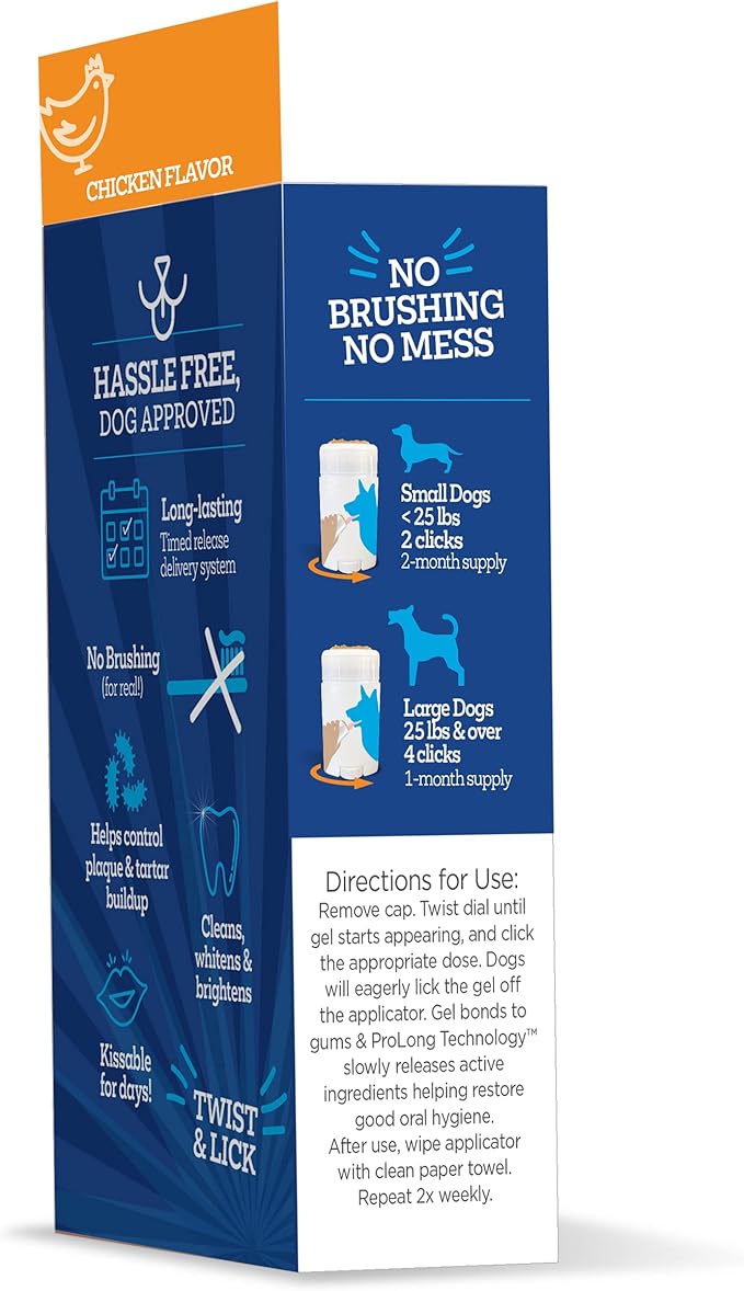 Twist + Lick Dental Gel for Dogs, Cleans Teeth and Freshens Breath for 24 Hours, Chicken Flavor, 2 oz, 30 Day Supply