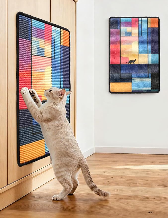 3-in-1 Sisal Cat Scratch Mat 23.6x15.7'' Floor & Wall Cat Scratcher Pad, Protects Carpet Couch & Furniture with Sticker Tape, Anti-Slip, Durable for Indoor Outdoor Cats (Cloudscape)