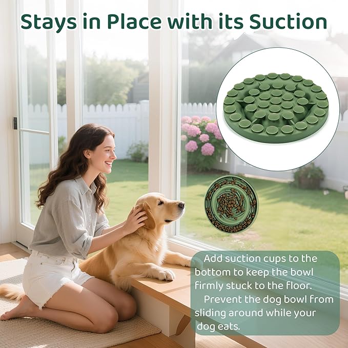 Silicone Dog Feeding Bowl with Suction Cup, Dog Puzzle Feeding Bowls for Heathy Eating - Non Slip Design (Green)