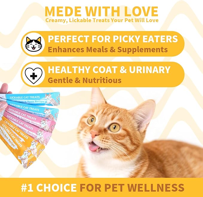 Cat Treats Lickable, Variety Pack - Lickable Cat Treats Squeeze Up, with Tuna, Salmon, Chicken Flavor, Grain-Free for Skin & Coat Support, 0.53 oz(Pack of 12)