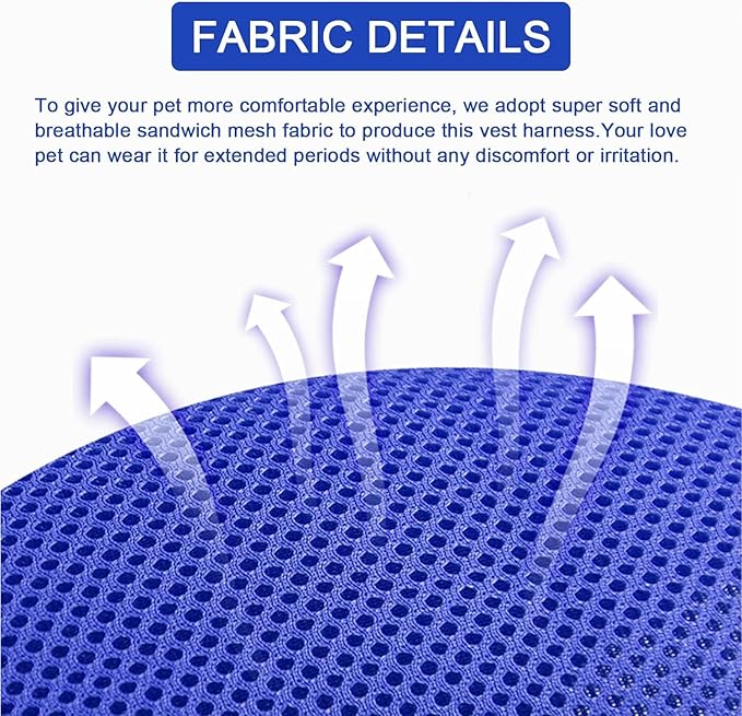 Cat Harness and Leash Set, Upgraded Escape Proof Adjustable Kitten Vest with Lead for Small Cat Outdoor Walking, Soft Breathable Mesh Jacket with Reflective Strips for Dark Night S Klein Blue