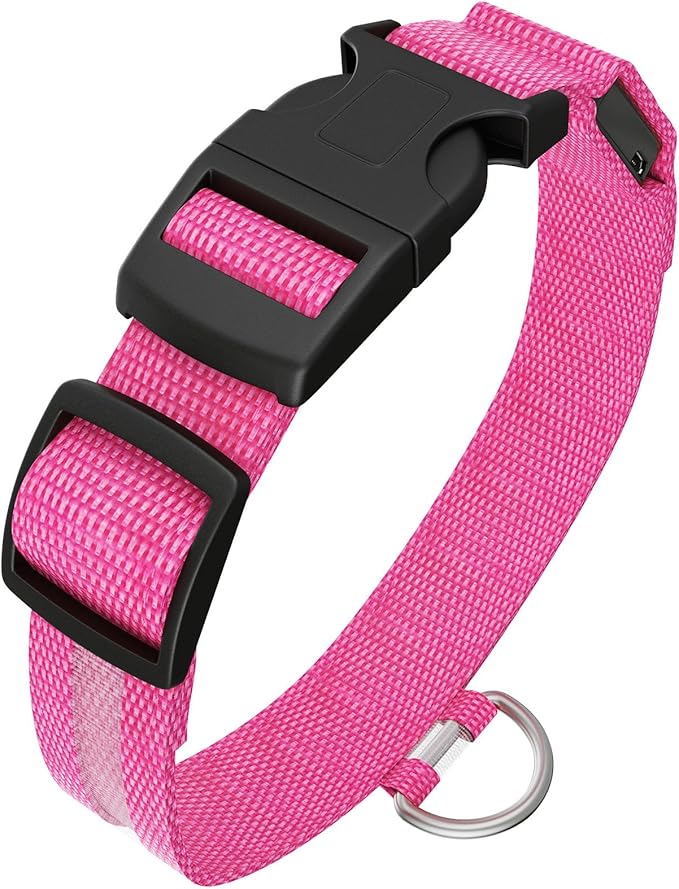 LED Light Up Dog Collar Rechargeable Waterproof, Glow in Dark Dog Collar, Lighted Dog Collars for Night Walking Charging USB, Safety for Small Medium Large Dogs (S, Pink)