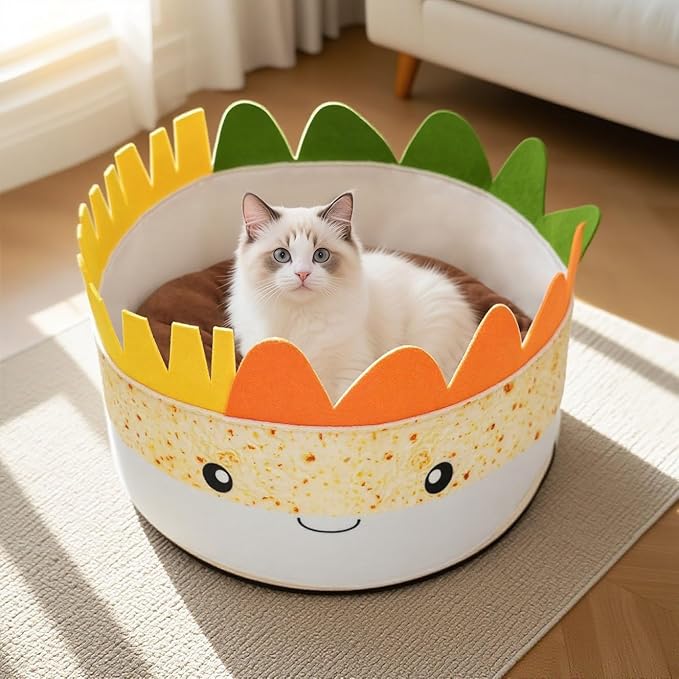 Cute Cat Beds Kitten Beds, Soft Small Dog Beds, Washable Pet Beds for Puppy and Kitty, Funny Burrito Shape, 20 Inch