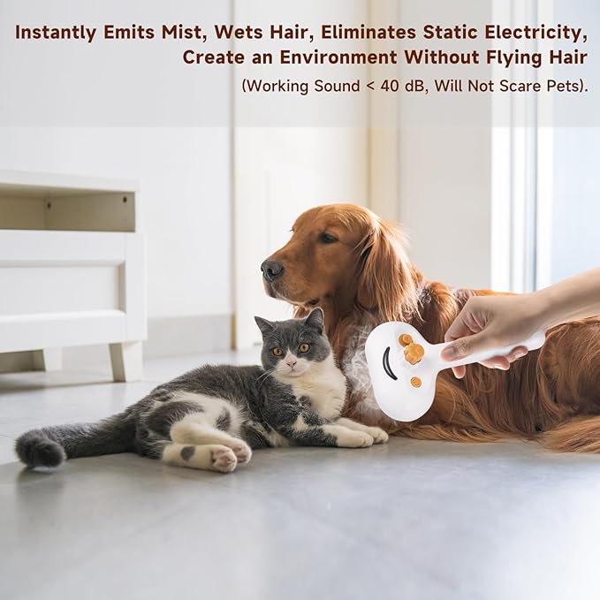 Pet Steam Brush for Dog & Cat – 3-in-1 Spray Hair Removal Comb – Steam for Shedding & Grooming – Water Brush for Long & Short Haired Pets – Spritz Defur Comb