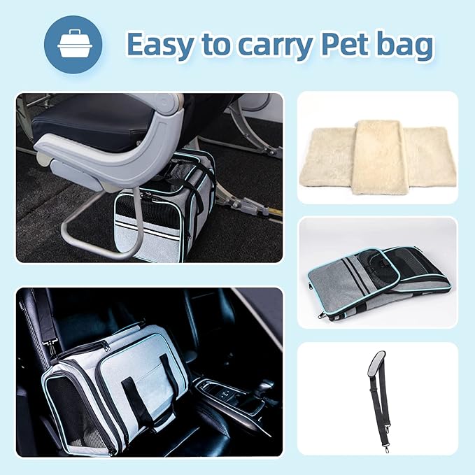 Cat/Dog Airline Approved Expandable Pet Carrier for Small Pets - Removable Pad, Pockets, TSA Compliant