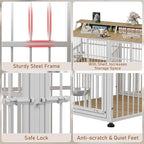 Dog Crate Furniture for 2 Dogs, 72" Extra Large Double Dog Cage Large Breed, XXL Thick Wooden Dog Crate with Storage Rack, Sturdy Dog Kennel with Removable Divider (Nature Wood & White)