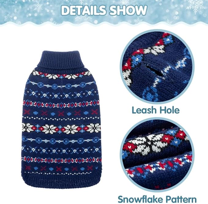 BINGPET Dog Sweater - Christmas Winter Warm Dog Clothes - Turtleneck Sweater for Small Medium Large Dogs - Classic Snowflake Doggy Knitwear Clothes