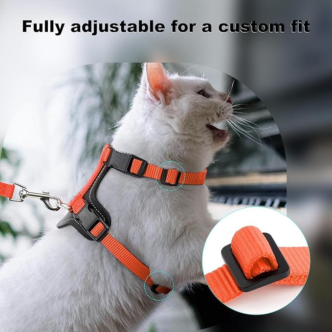 Plutus Pet Adjustable Cat Harness and Leash Set, Quick Release, Escape Proof Nylon Vest with Leather Trim for Kitten, Small Medium Large Cats, Orange
