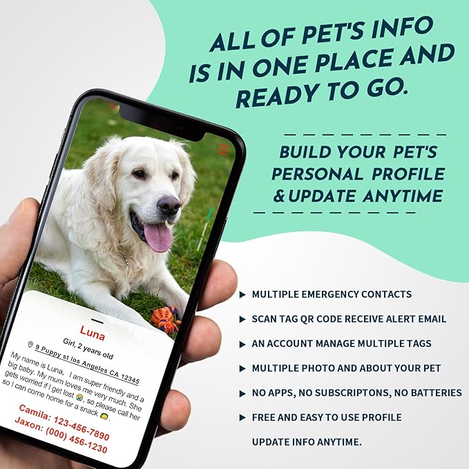 MYLUCKYTAG Stainless Steel QR Code Dog Tags - Scan QR for Instant Pet Location Alert Email